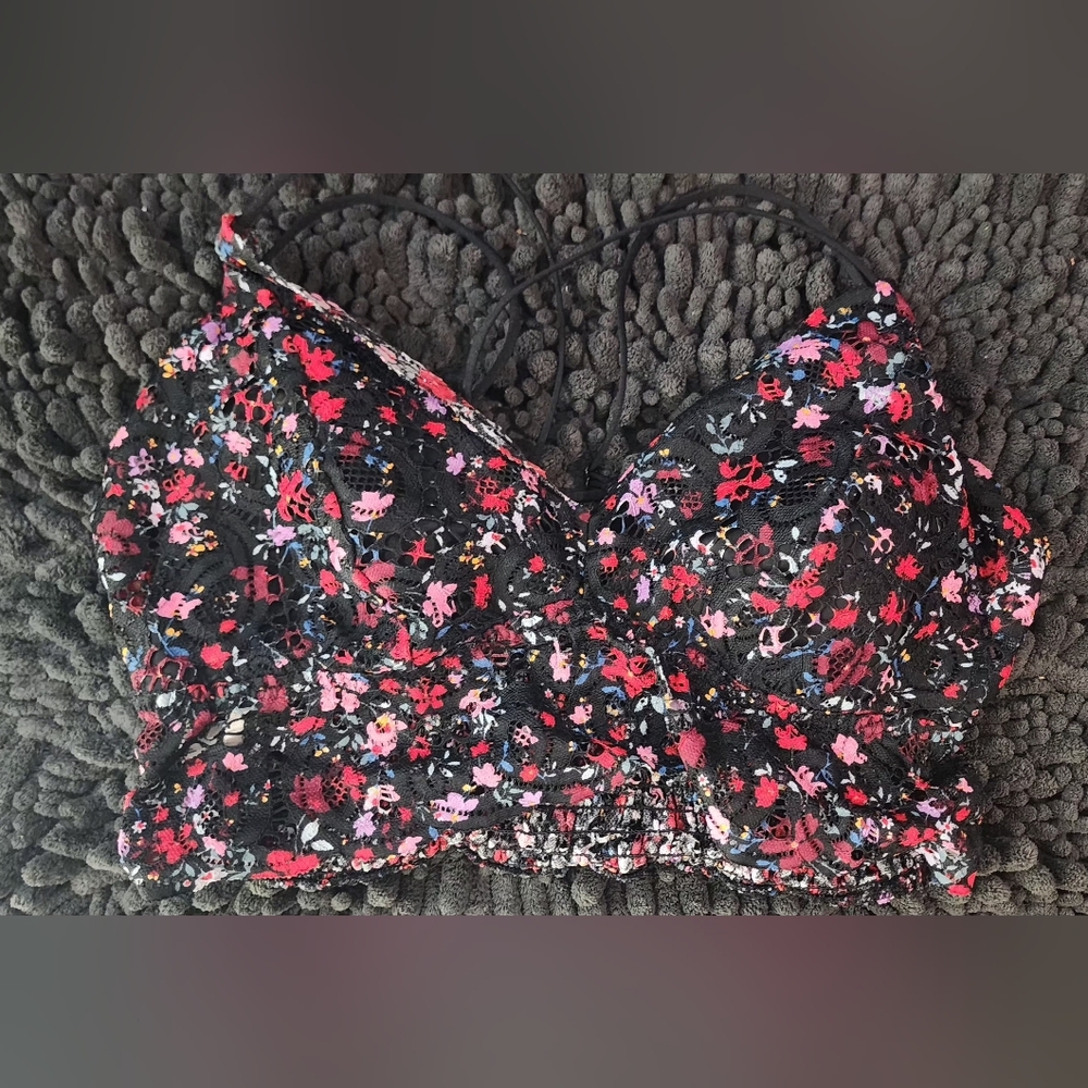 Victoria's Secret Black and Pink Floral Bralette